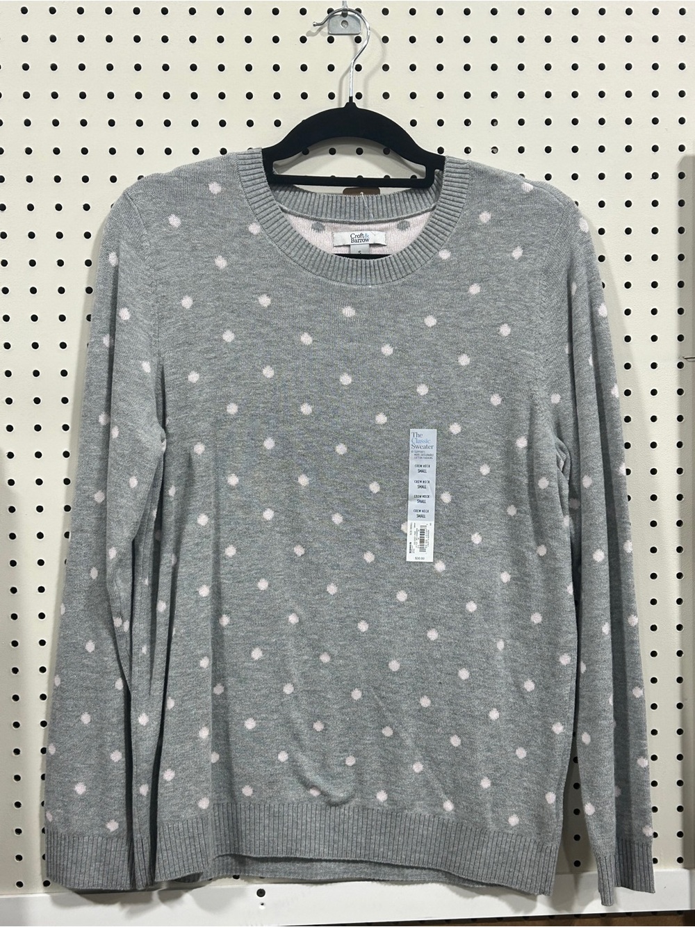Croft & Barrow Gray Polka Dot Sweater Classic Crew Neck Soft Knit - Size S